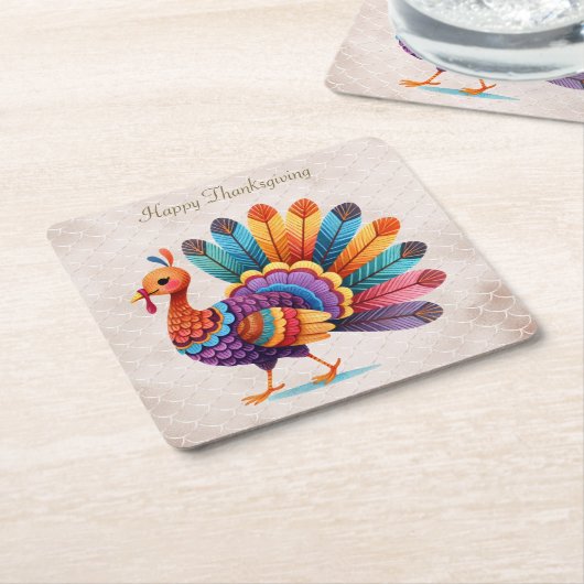 感謝祭ブライトフェザーズトルコ紙コースター スクエアペーパーコースター (アングル)