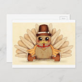 感謝祭ホリデーターキーピルグリムアートスケッチ シーズンポストカード (正面/裏面)