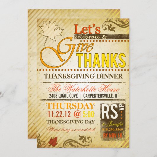 感謝祭ホリデーディナーパーティの招待状 招待状 (正面/裏面)