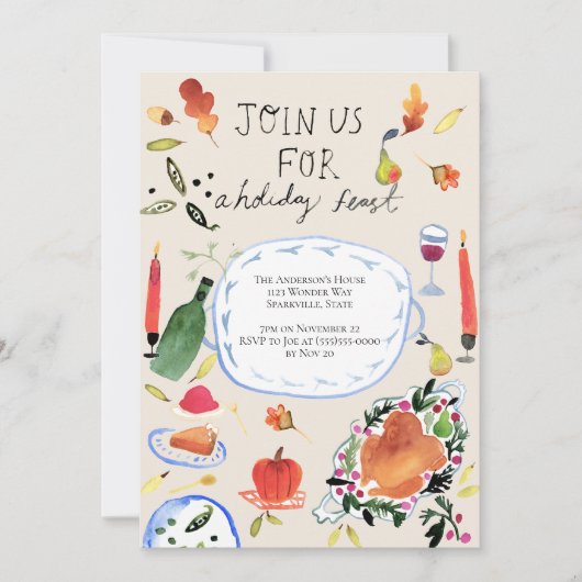 感謝祭ホリデーディナー招待状 招待状 (正面)