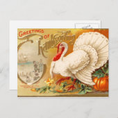 感謝祭ホワイトトルコヴィンテージ シーズンポストカード (正面/裏面)