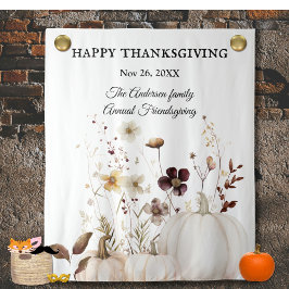 感謝祭ホワイトパンプキンフラワー写真背景 タペストリー