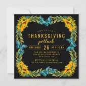 感謝祭ポトラックディナーウォーターカラーサンフラワー 招待状 (正面)