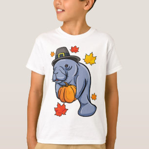 感謝祭マナティーピルグム秋パンプキンデュコン Tシャツ