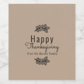 感謝祭ミニマルブランチ緑のスクリプト ワインラベル (シングルラベル)