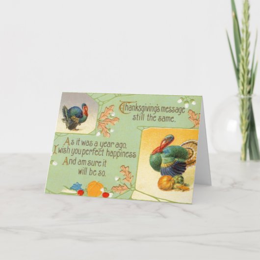 感謝祭メッセージターキーヴィンテージグリーティングカード シーズンカード (正面)
