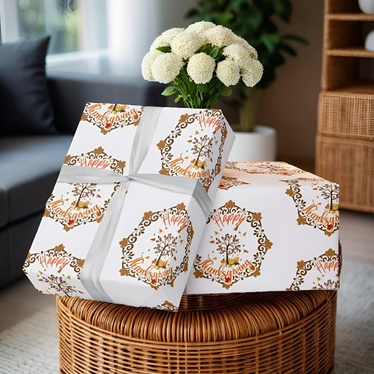 感謝祭メープル離れのフレーム秋 ラッピングペーパー