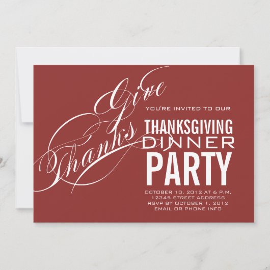 感謝祭モダンディナー招待状赤 招待状 (正面)