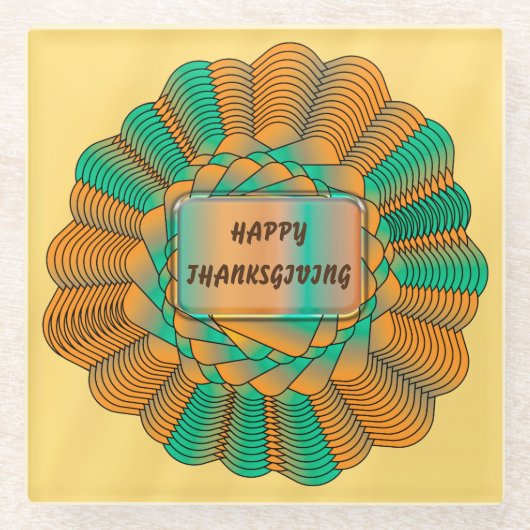 感謝祭モダンユニーク金ゴールド紅葉 ガラスコースター (正面)