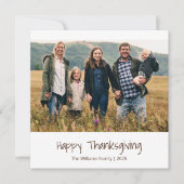 感謝祭モダン家族フォトタイポグラフィ シーズンカード (正面)