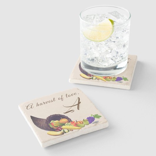 感謝祭モノグラムの ストーンコースター