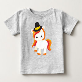 感謝祭ユニコーン，かわいいユニコーン，ピルグリムハット ベビーTシャツ