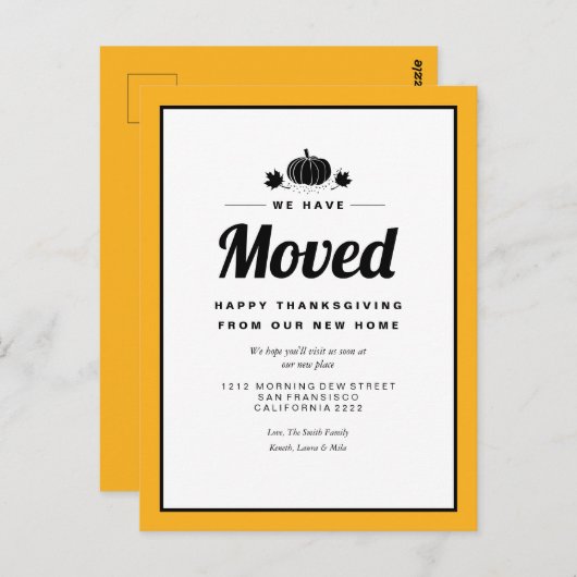 感謝祭ユニーク休日の引越し告知 ポストカード (正面/裏面)