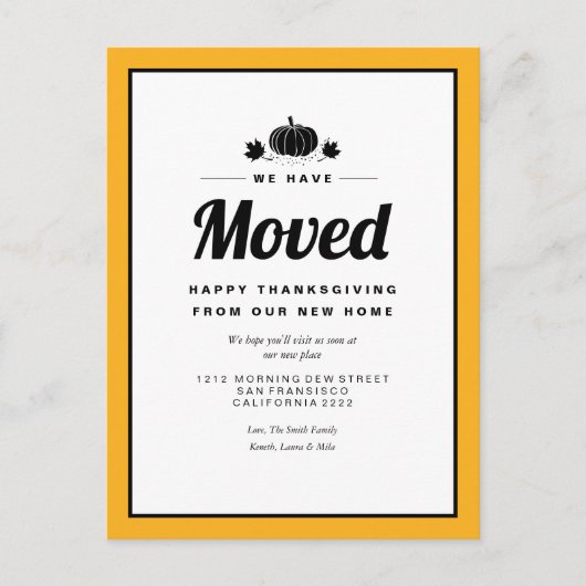 感謝祭ユニーク休日の引越し告知 ポストカード (正面)