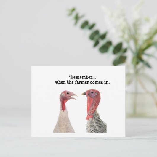 感謝祭ユーモアのあるトルコアドバイス ポストカード (スタンド正面)