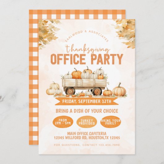 感謝祭ランチオフィスパーティー 招待状 (正面/裏面)