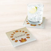 感謝祭リース感謝シンプルメープル離れズ ガラスコースター (アングル)