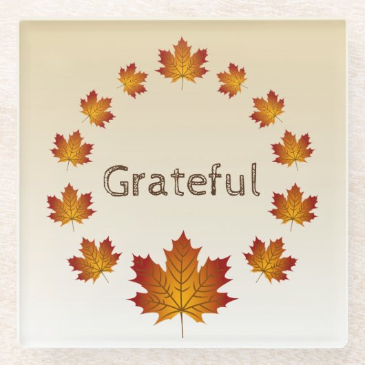 感謝祭リース感謝シンプルメープル離れズ ガラスコースター (正面)