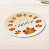 感謝祭リース感謝シンプルメープル離れズ ラウンドペーパーコースター (アングル)