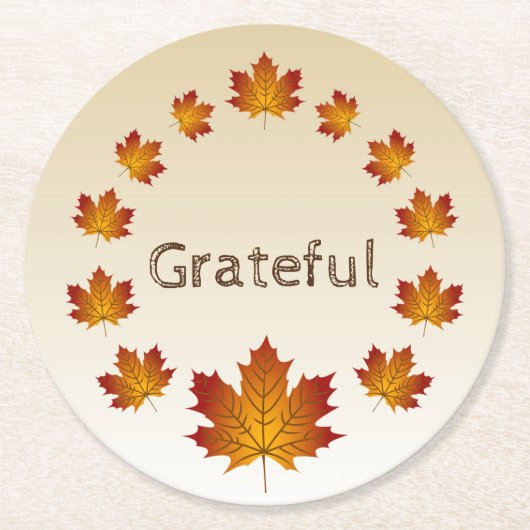 感謝祭リース感謝シンプルメープル離れズ ラウンドペーパーコースター (正面)