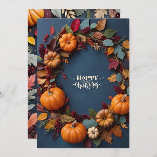 感謝祭リース – 秋の収穫CelInvitation 招待状 (正面/裏面)