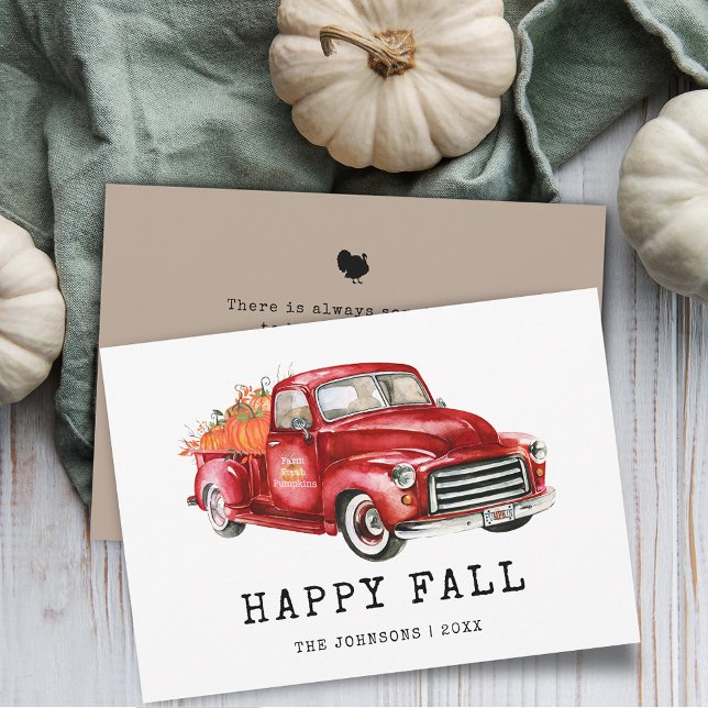 感謝祭レッドトラックカボチャ (Thanksgiving Red Truck Pumpkins Holiday Card)