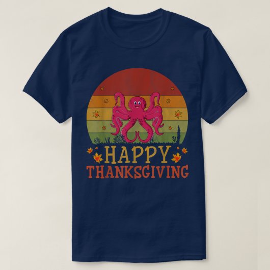 感謝祭レトロスタイルタコ愛好家Thanksgivi Tシャツ (デザイン正面)