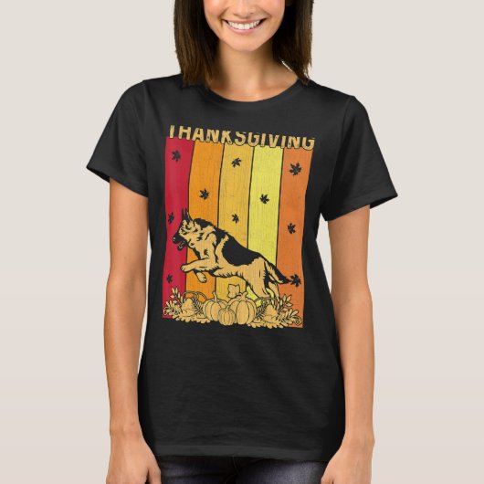 感謝祭レトロドイツ羊飼い犬マッチングファ Tシャツ (正面)