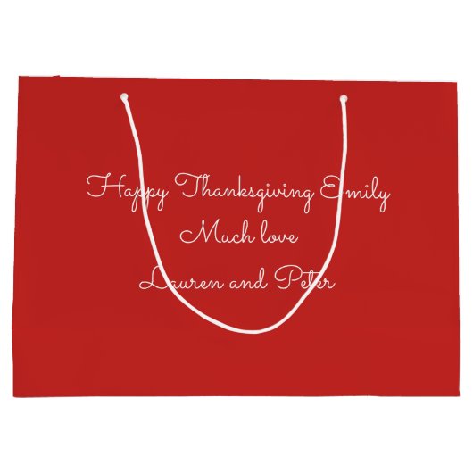 感謝祭ワードアート/カスタムメッセージの背面 ラージペーパーバッグ (裏面)