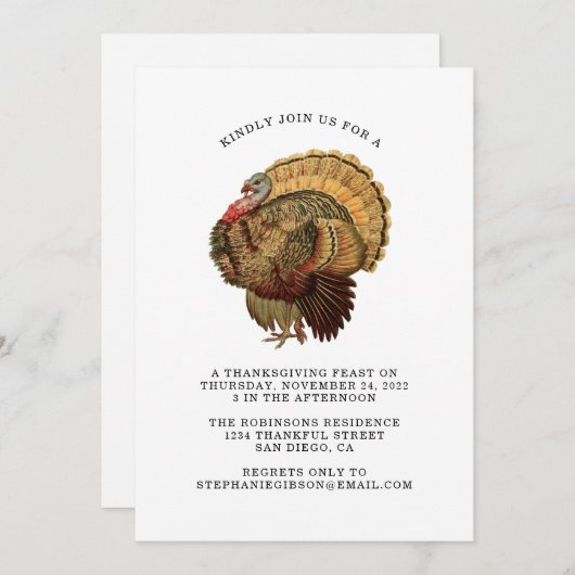 感謝祭ヴィンテージターキーデイディナー 招待状 (正面/裏面)