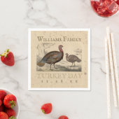 感謝祭ヴィンテージターキーデイファミリー名 スタンダードカクテルナプキン (インサイチュ)