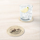 感謝祭ヴィンテージターキーデイファミリー名 ラウンドペーパーコースター (インサイチュ)