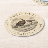 感謝祭ヴィンテージターキーデイファミリー名 ラウンドペーパーコースター (アングル)