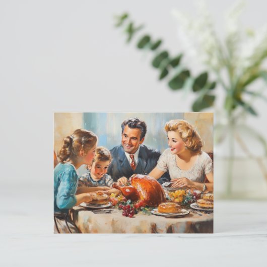 感謝祭ヴィンテージターキーファミリーディナー ポストカード (スタンド正面)