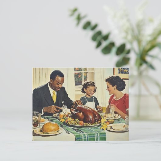 感謝祭ヴィンテージターキーファミリーディナー ポストカード (スタンド正面)