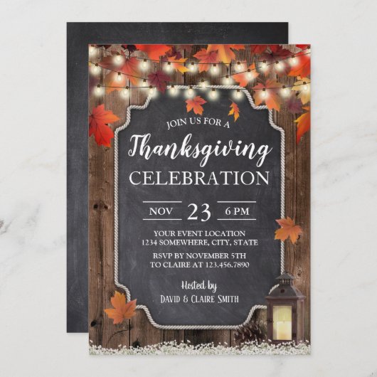 感謝祭ヴィンテージランタン素朴バーンウッド 招待状 (正面/裏面)