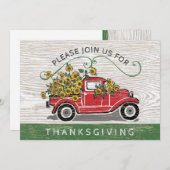 感謝祭ヴィンテージレッドトラックサンフラワーズフローラ 招待状 (正面/裏面)