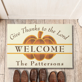 感謝祭与え主に感謝していカボチャを祈る ドアマット
