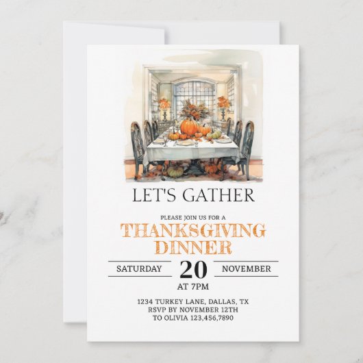 感謝祭与え感謝していのディナーに友達を 招待状 (正面)