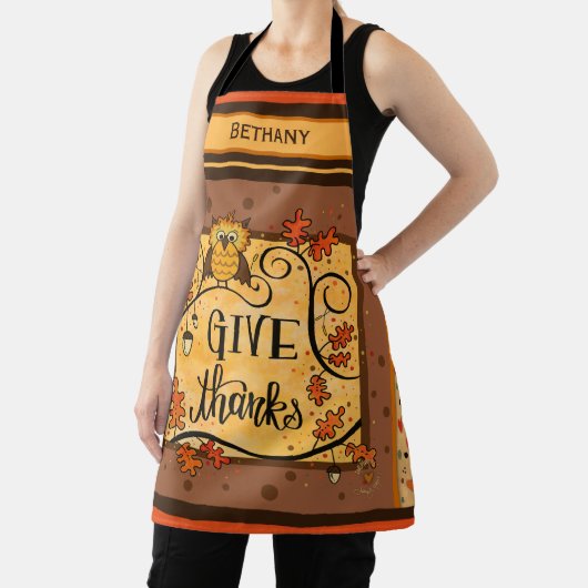 感謝祭与え感謝していキュートなフクロウのインスピレーション エプロン (インサイチュ)