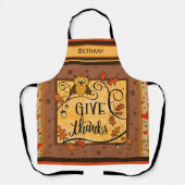感謝祭与え感謝していキュートなフクロウのインスピレーション エプロン (正面)