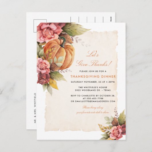 感謝祭与え感謝していディナー シーズンポストカード (正面/裏面)