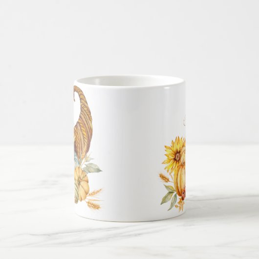 感謝祭与え感謝してい水の色 コーヒーマグカップ (中央)