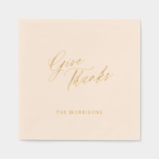 感謝祭与え感謝してい金ゴールド・スクリプトのファミリ名 箔ナプキン (正面)