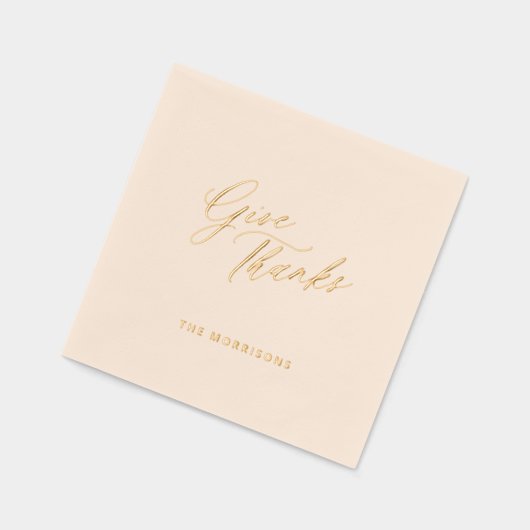 感謝祭与え感謝してい金ゴールド・スクリプトのファミリ名 箔ナプキン (左)