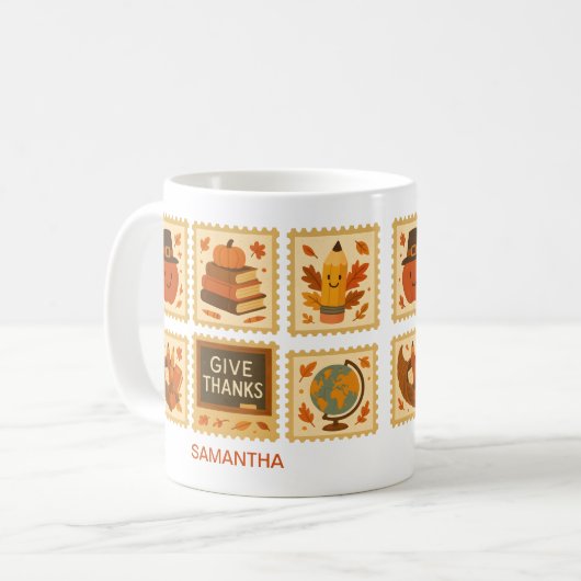感謝祭先生スタンプラージュ | コージー秋 コーヒーマグカップ (正面左)