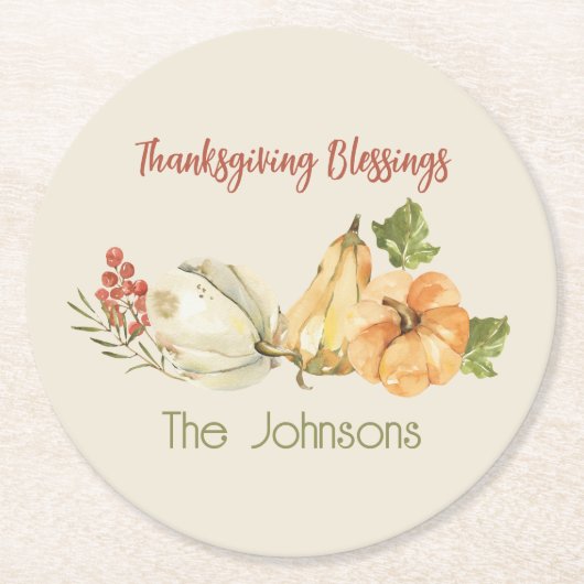 「感謝祭恵みの水色パーソナライズされた」 ラウンドペーパーコースター (正面)