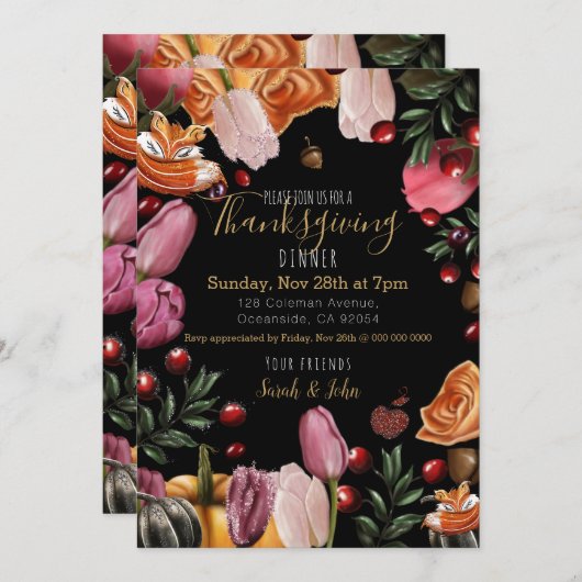 感謝祭招待状カラフルフローラ 案内状 (正面/裏面)