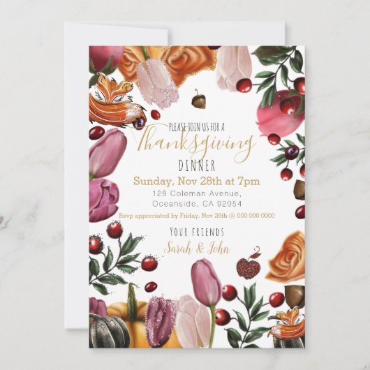 感謝祭招待状カラフルフローラ 案内状 (正面)