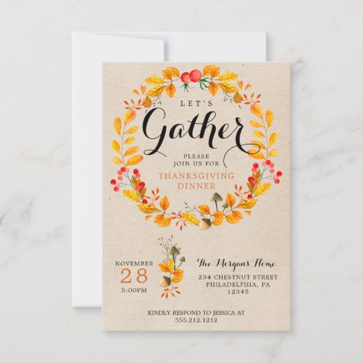 感謝祭招待状 – 感謝祭ディナー 招待状 (正面)